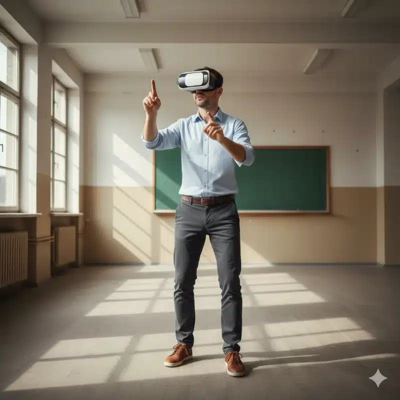 leraar met vr bril